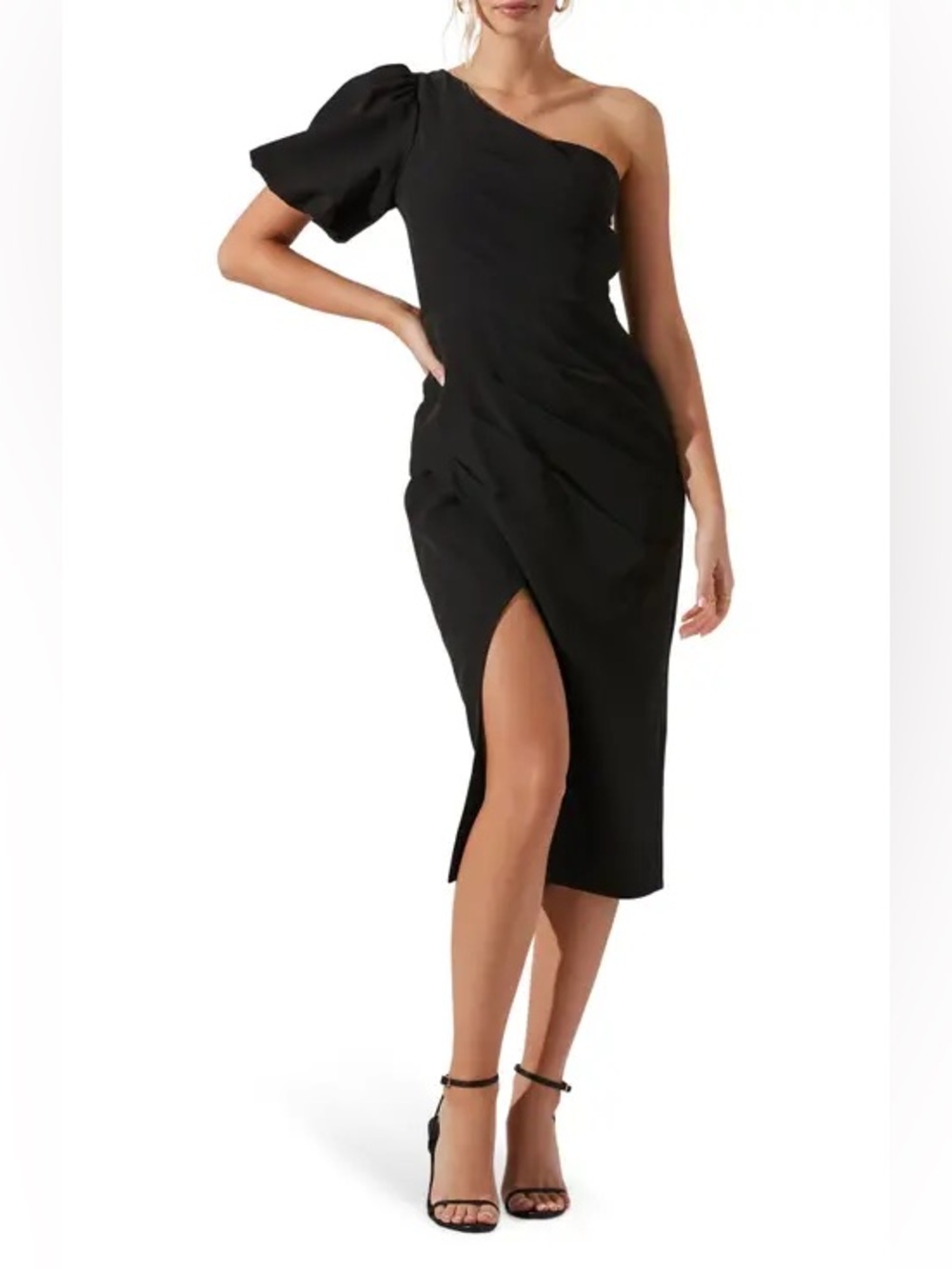 NWT Ralph Lauren One-Shoulder Black Midi Dress with Side Slit Size 6